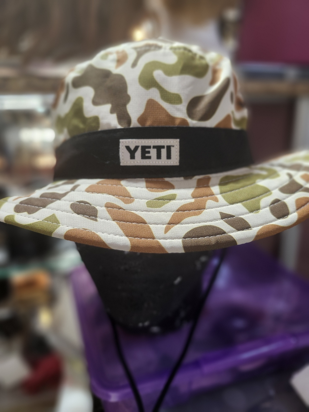 YETI Camo Bucket Hat in Green, Brown, Tan, and White